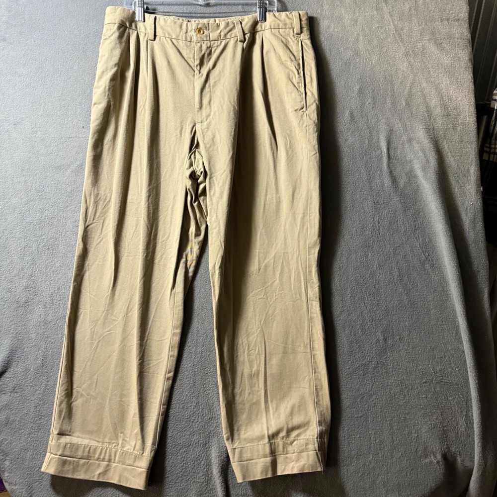 Bills Khakis Classic Fit Pleated Tan Cotton Trousers Mens 37 Made in USA Khaki